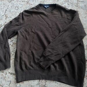 100% Cashmere Allen Solly Dark Brown V-Neck Sweater